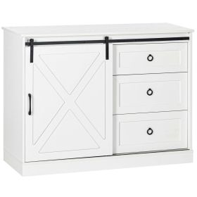 Farmhouse Kitchen Sideboard, Buffet Cabinet with Sliding Barn Door and 3 Storage Drawers for Living Room, White