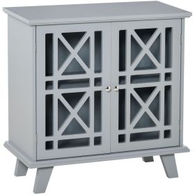 Accent Storage Cabinet Gray Sideboard Buffet Console with Fretwork Doors for Kitchen Dining Living Room Entryway