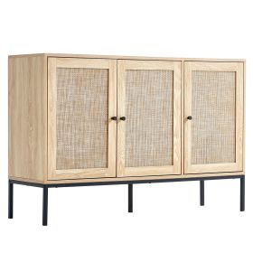 VEVOR Rattan Cabinet, Rattan Storage Cabinet with 3 Magnetic Doors and Adjustable Shelves, Sideboard Buffet Cabinet for Hallway, Entryway, Living