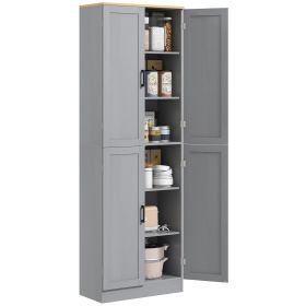 Freestanding Kitchen Pantry, 4-Door Kitchen Pantry Cabinet with Adjustable Shelves and Doors, Distressed White (Color: White)