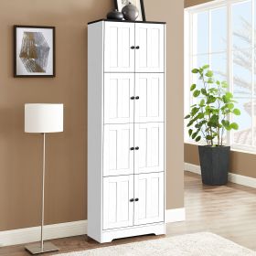Tall Storage Cabinet with 8 Doors and 4 Shelves, Wall Storage Cabinet for Living Room, Kitchen, Office, Bedroom, Bathroom, White (Color: as Pic)